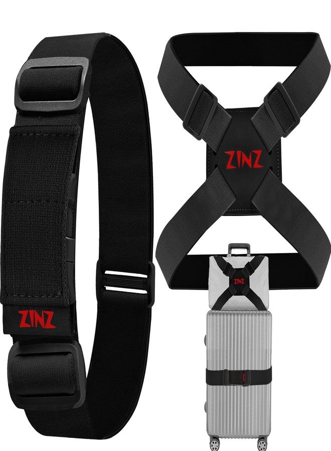 ZINZ 2-Pack High Elastic Luggage Strap Adjustable Travel Bag Belt Bungees for More Applications (Black Red Set) - Image 1
